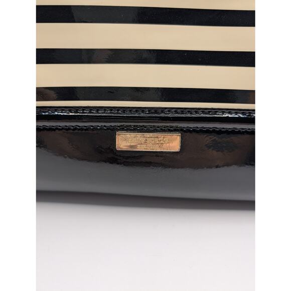Kate Spade New York Black & Cream Striped Patent Dome Satchel Bag (Bow Accent) - Picture 3 of 7